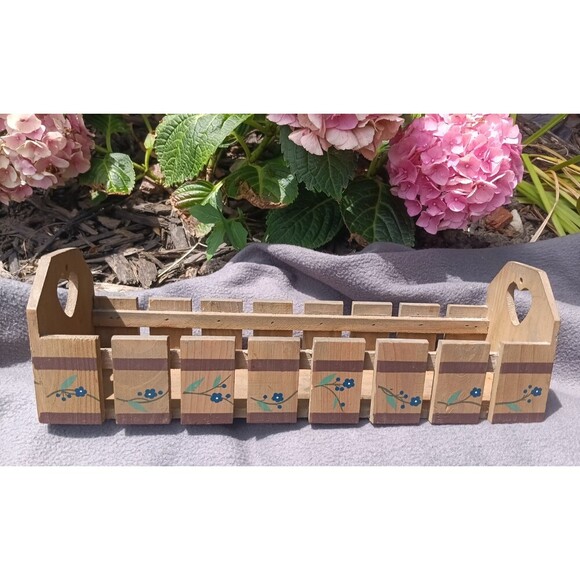 None Other - Vtg Wooden Countertop Rack Heart Cutout HandPainted Floral Country Cottage Decor